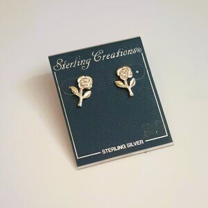 Sterling Creations 925 Rose Earrings Sterling Silver Spring Flower Post